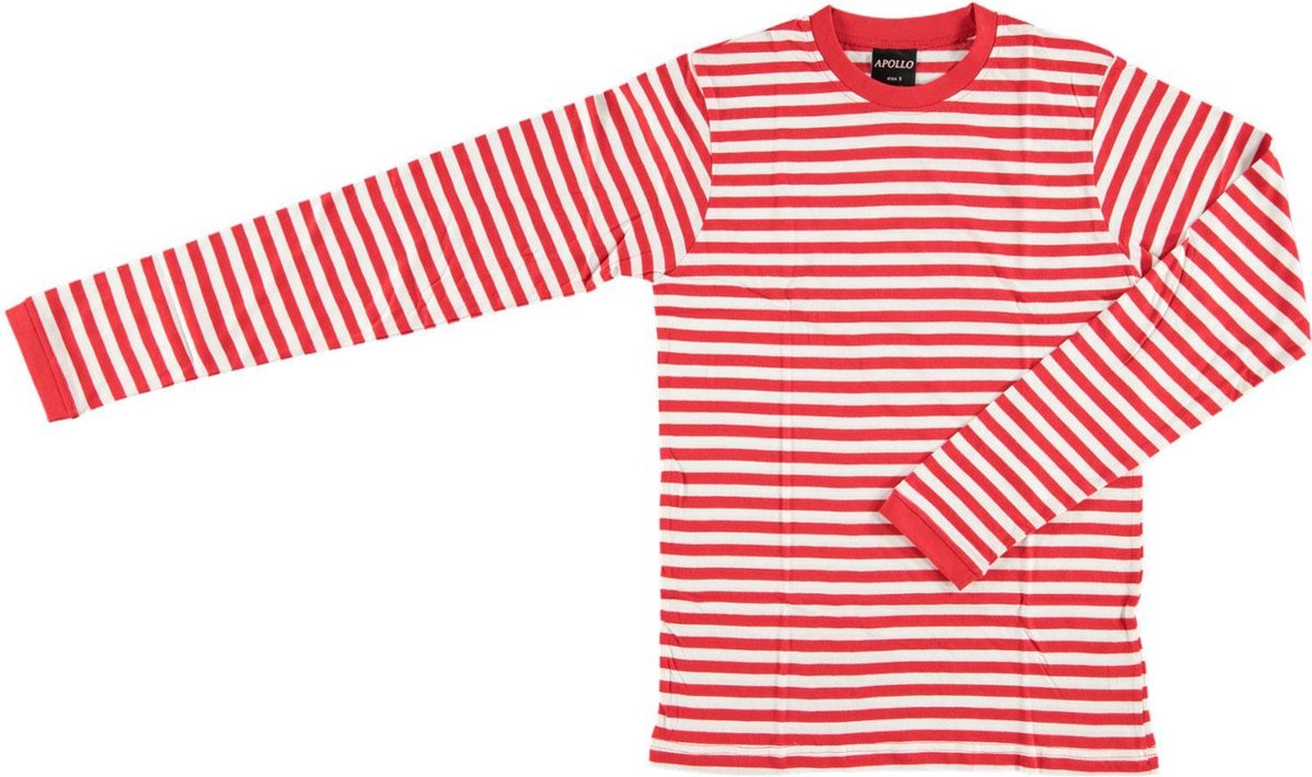 Apollo Verkleedshirt Stripes Dames Longsleeve Katoen Rood/wit Mt L