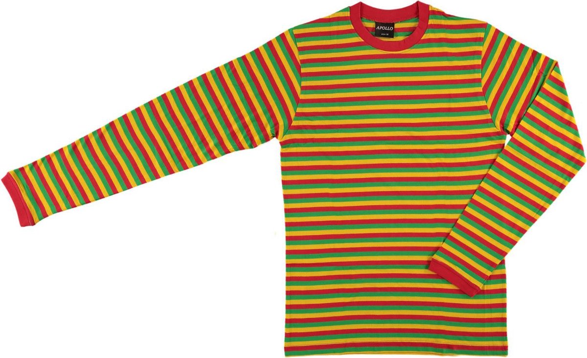 Apollo Verkleedshirt Stripes Heren Katoen Rood/geel/groen Maat L