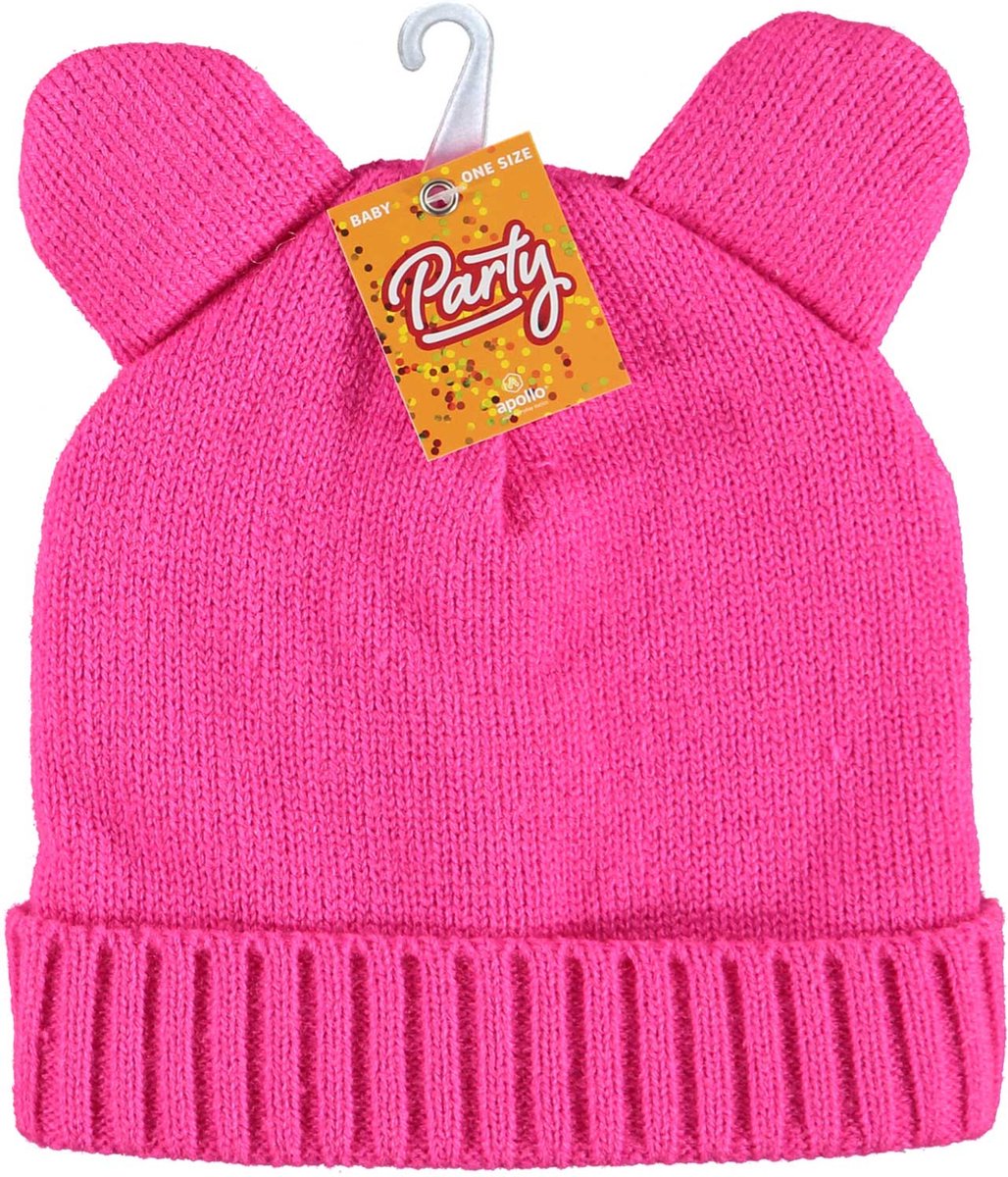 Feest baby muts - Warme babymuts carnaval - Fluor rose - one size - one size - Baby muts oeteldonk - Carnaval - Feestartikelen - Party - Apollo