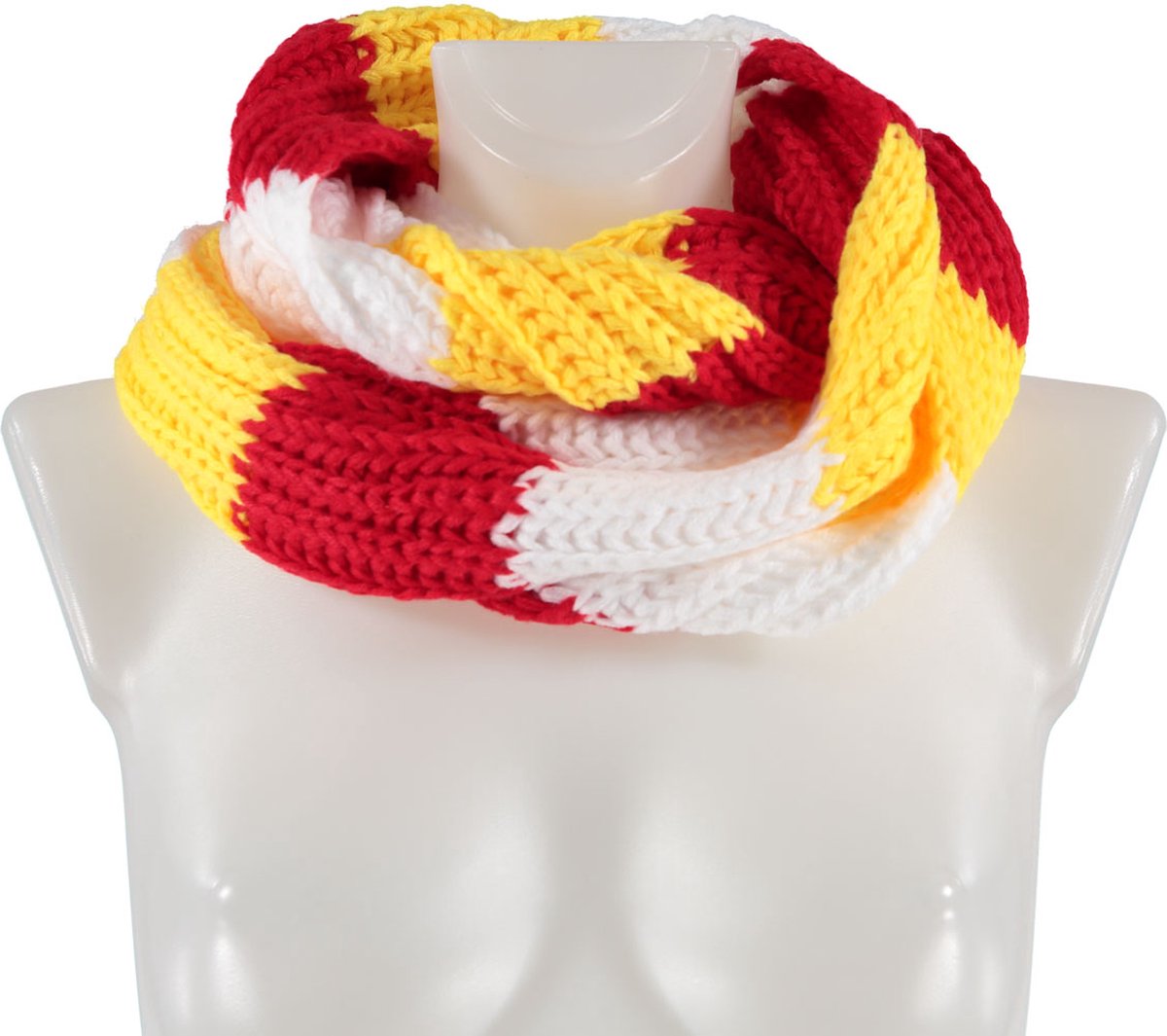 Feest snood gebreid - Carnaval snood - Rood-wit-geel - one size - Colsjaal - Oeteldonk sjaal - Carnaval accessoires - Party - Apollo