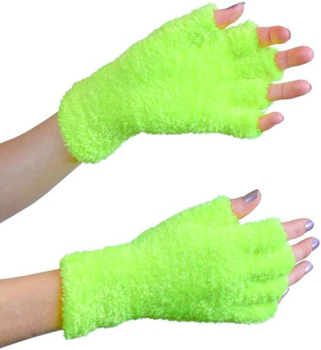 Fluffy neon gele handschoenen