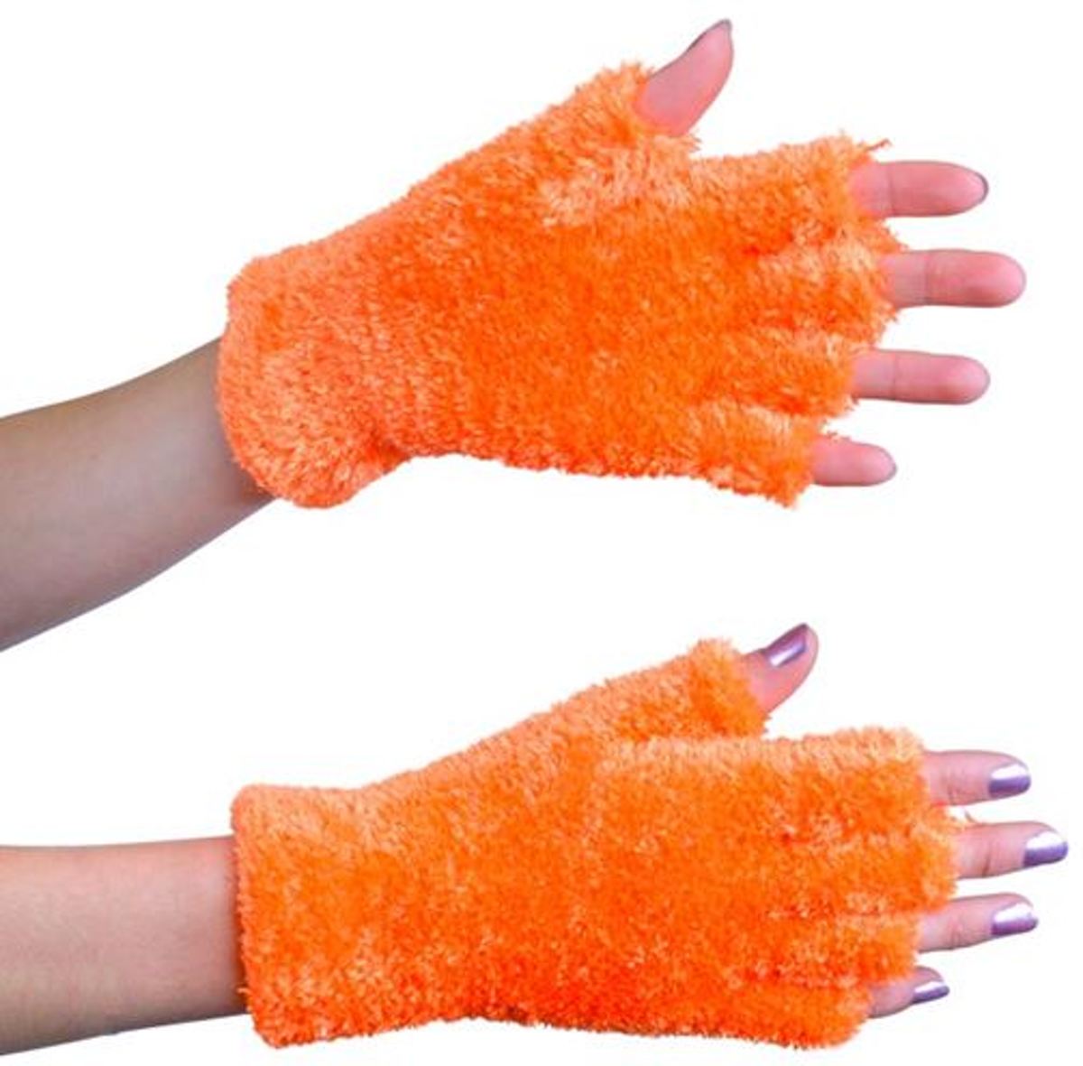 neon Oranje fluffy handschoenen