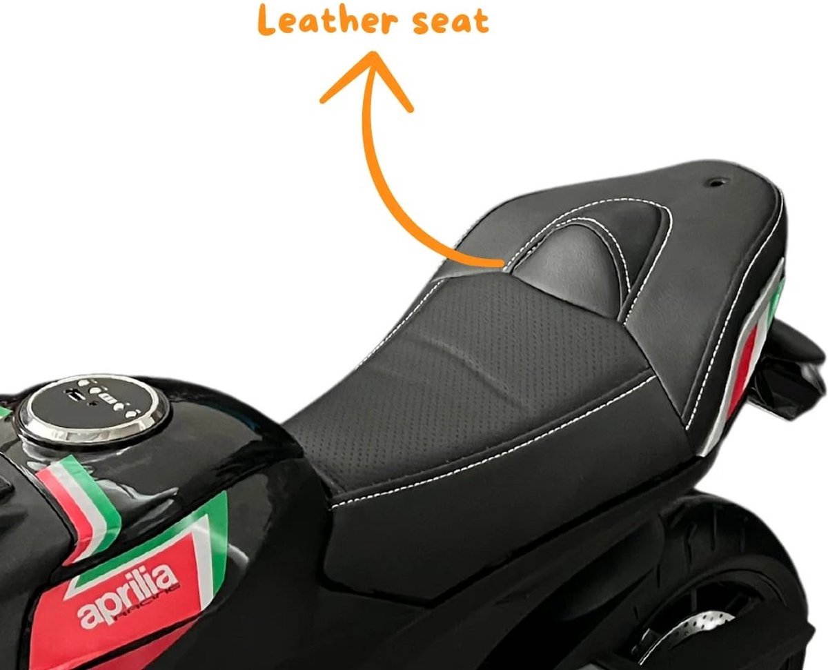 Aprilia Tuono Elektrische Kindermotor – 12V - 35cm Zit Hoogte - Zijwieltjes - EVA Rubberen Banden - Extra Functies - Zwart