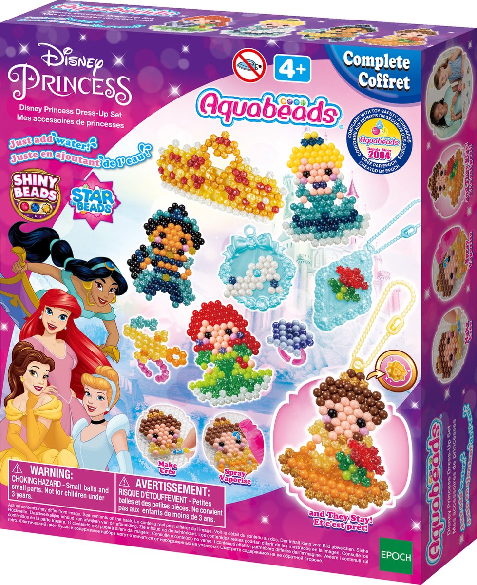 Aquabeads Disney Princess verkleedset -complete set- 800 parels in 32 kleuren- legbord- sproeier- sleutelhanger