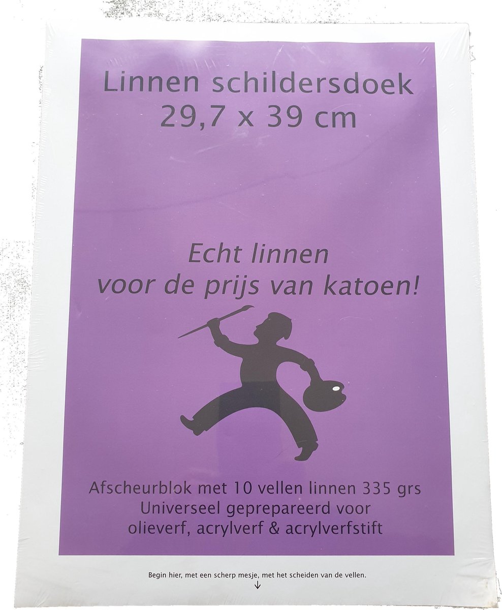 Linnen schildersdoek, blok met 10 vel 29,7 x 39 cm. Echt linnen voor de prijs van katoen!