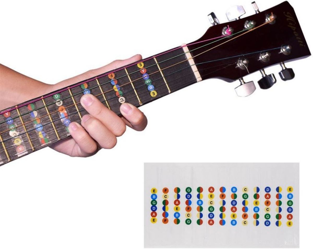 Gitaar fretboard stickers – Guitar Chords - Gitaarakkoorden sticker - Gekleurde fret stickers voor het leren spelen van gitaar – 12 stickers Doorzichtig