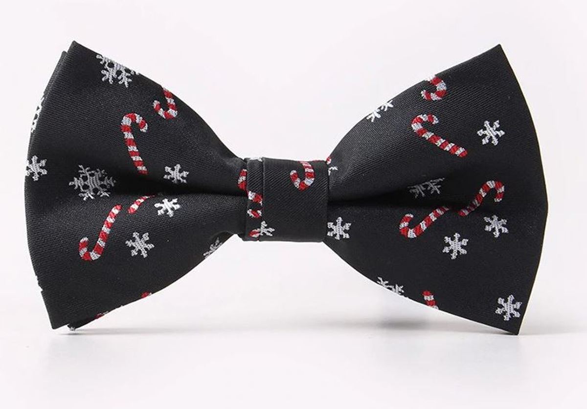 Kerst Vlinderdas Strik - Kerstmis Vlinderstrik - Kerstdiner Bowtie - Feestelijk Vlinderstrikje - Casual Bow Tie - Metalen sluiting - Sneeuwvlokjes en  Zuurstokjes