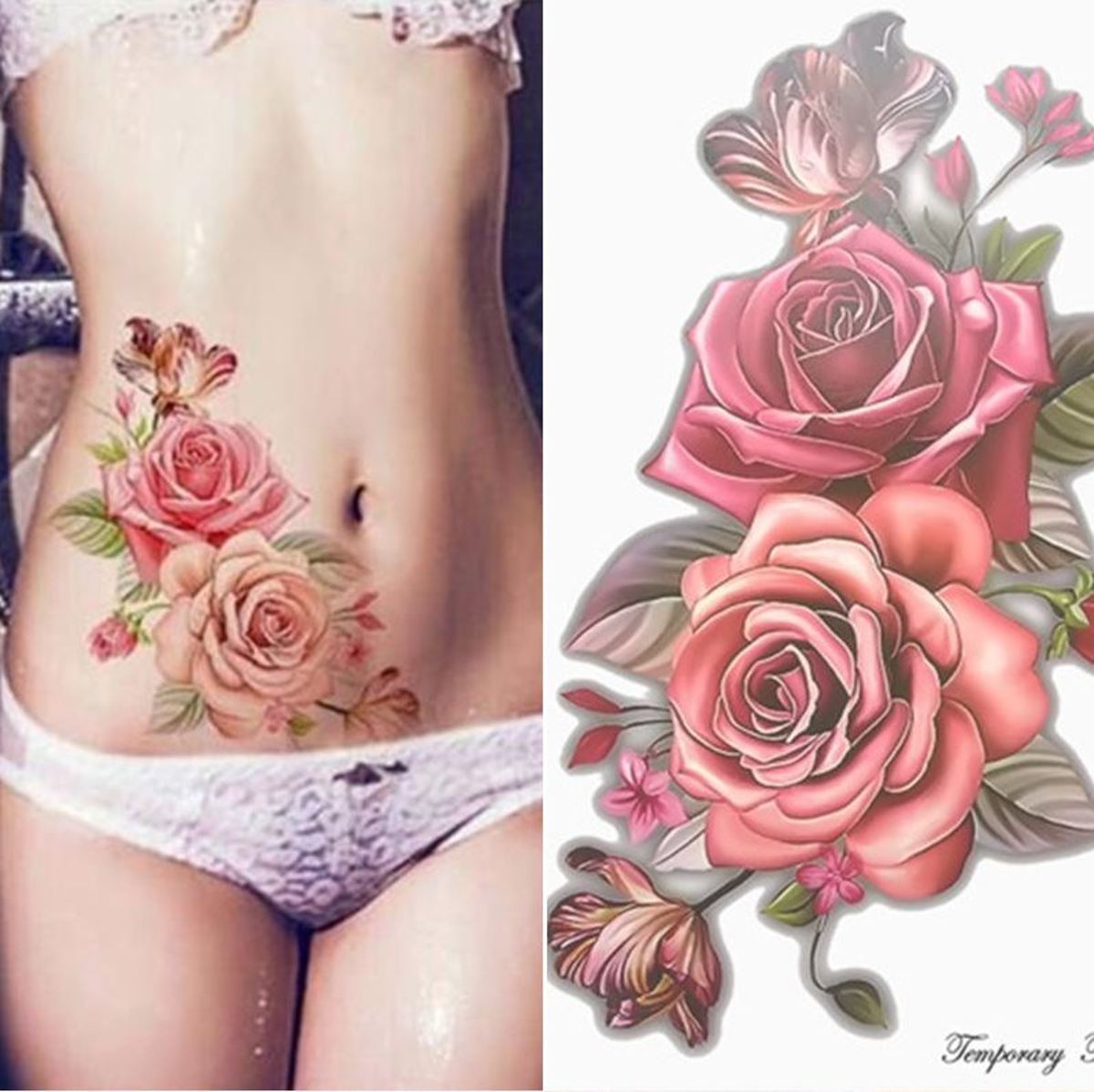 Plak Tattoos - Kleurrijke Bloemen Tattoo - Body Glitter - Tijdelijke Tatoeage - Festival Tattoe - Zomer feest tatoeages - Festival Tattoo - Neptattoo- 1 vel Rozen