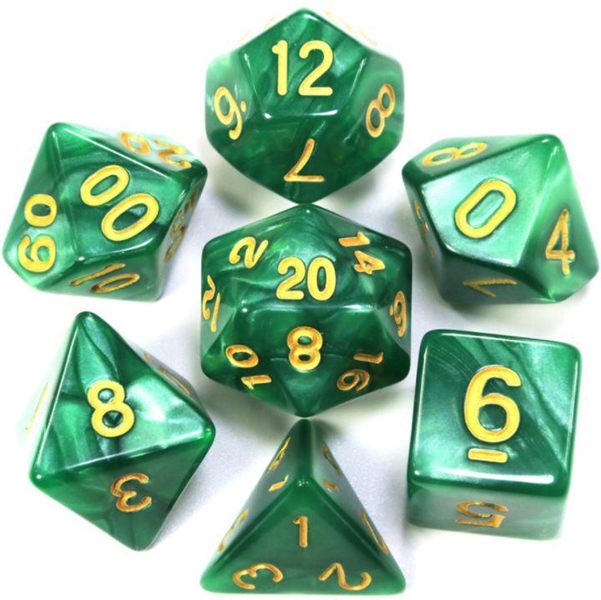 Polydice set - dobbelstenen dungeons and dragons - DnD - RPG - Groen - 7 stuks