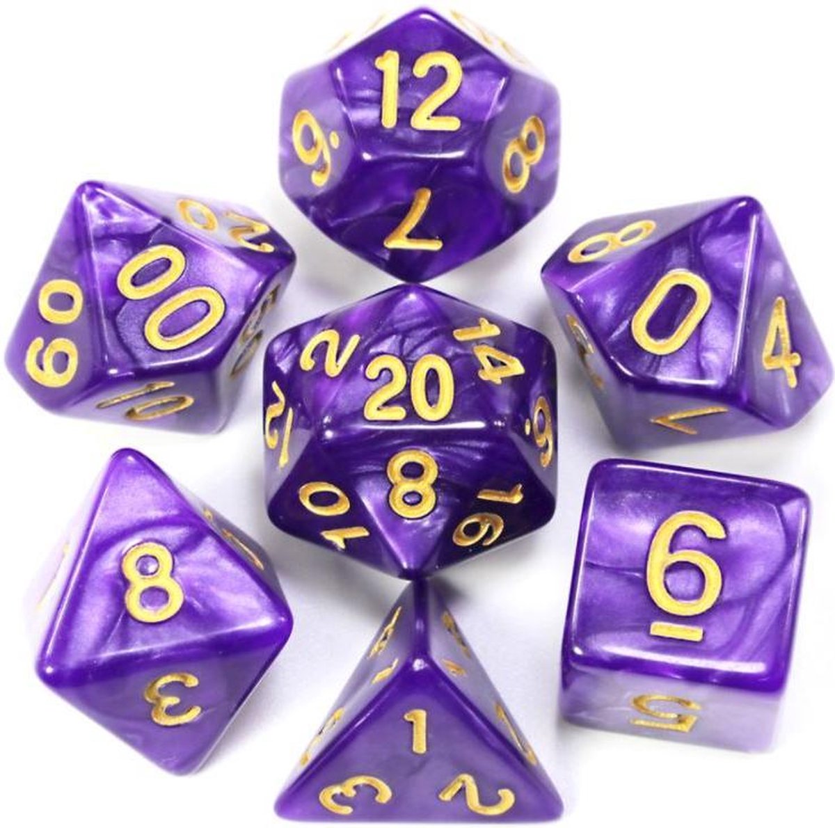 Polydice set - dobbelstenen dungeons and dragons - DnD - RPG - Paars - 7 stuks