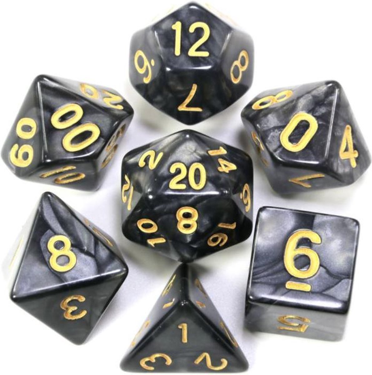 Polydice set - dobbelstenen dungeons and dragons - DnD - RPG - Zwart - 7 stuks