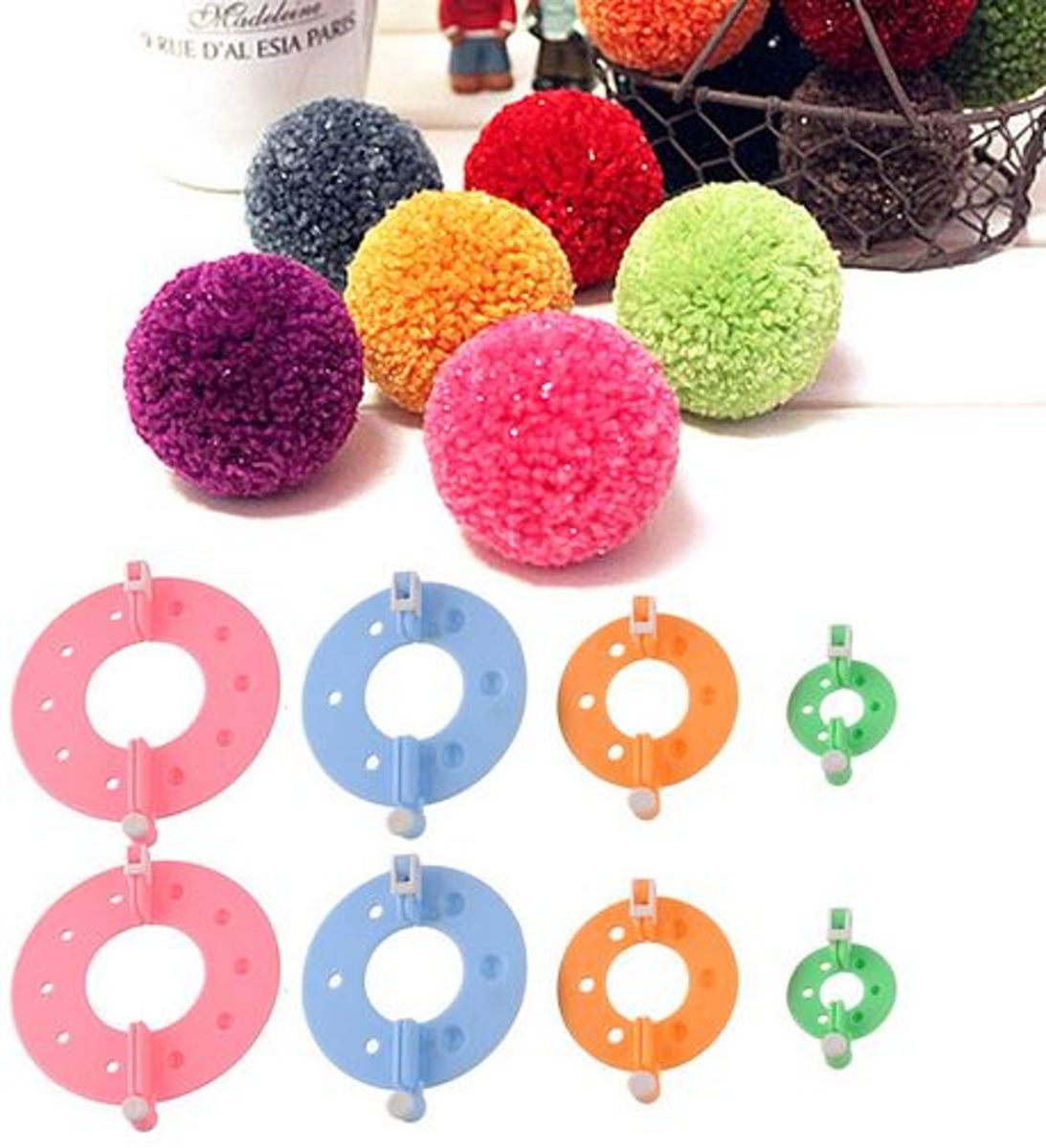 PomPon Maker -  Pompom maker - Pom-pom maker - Pompon maker - Pom Pom maker - Set van 8 stuks 4 Maten - 9/7/5.5/3.5 centimeter