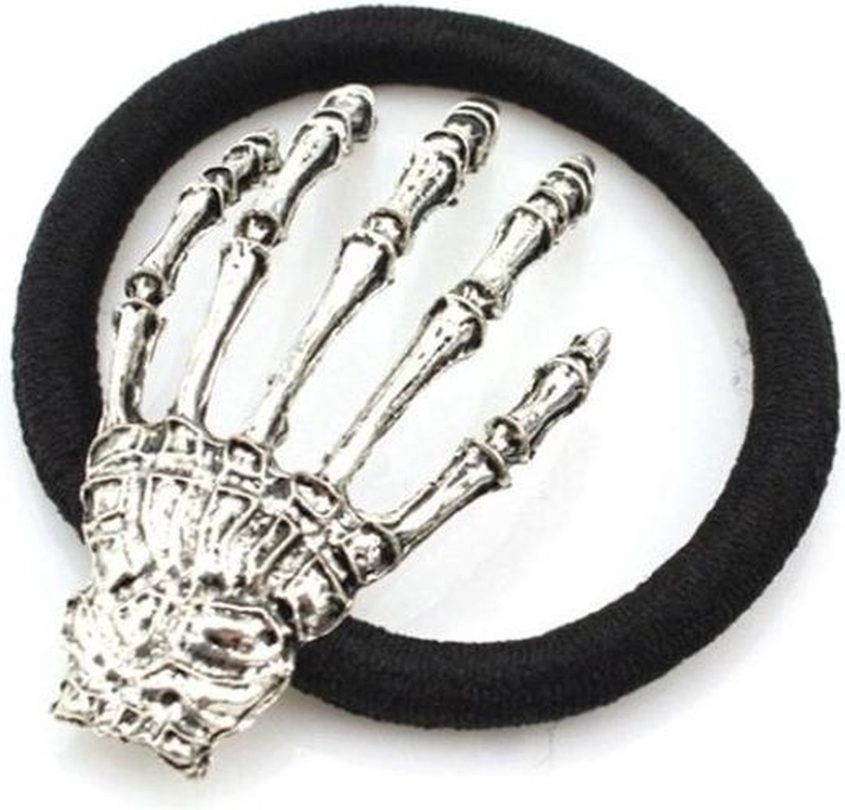 Skelet Hand Haar Elastiekje - Halloween - Zilver - 1 stuks