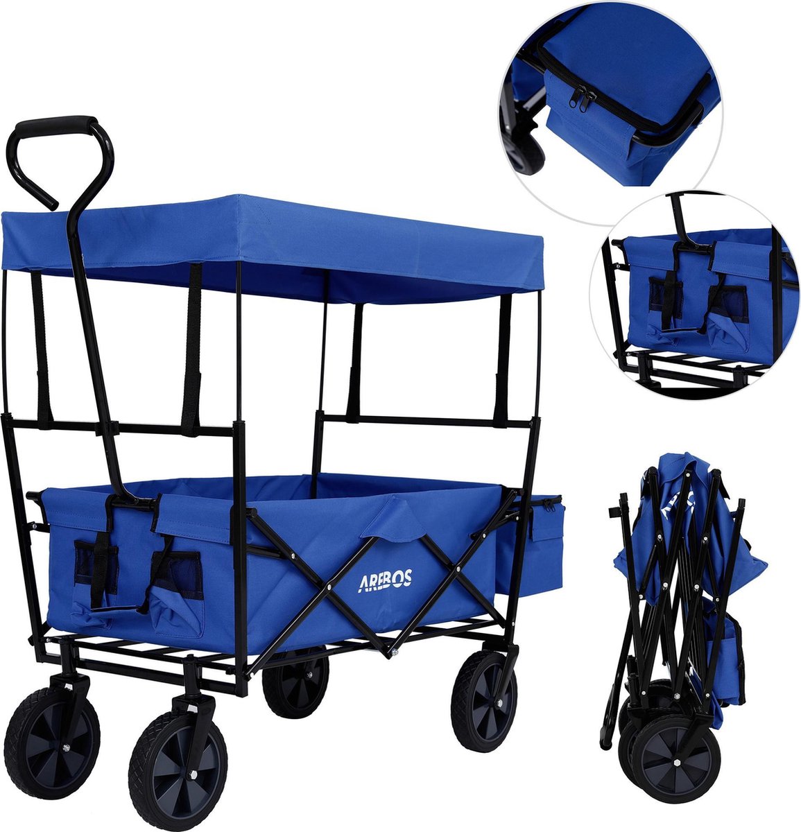 AREBOS Handwagen Vouwbare dak Handwagen Vouwbare Trolley Uitrustingswagen Blauw