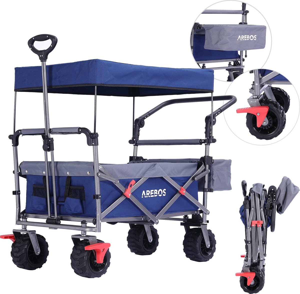 AREBOS Luxe bolderkar met kap - Opvouwbare handkar - Trolley blauw-grijs