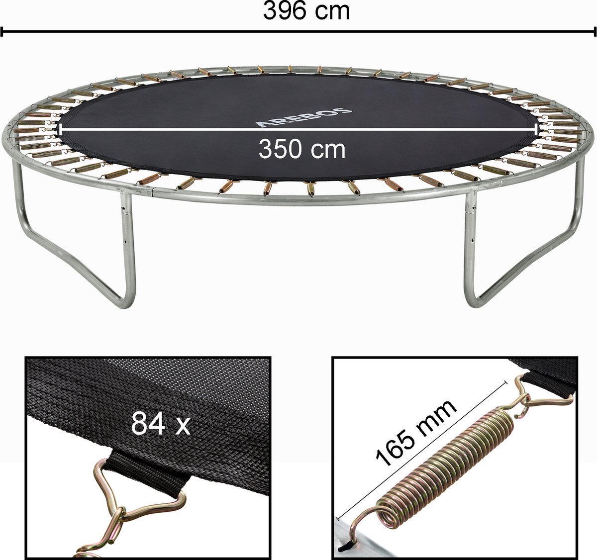 AREBOS Springmat Ø 350 cm voor Trampolines met Ø 396 cm 84 Ogen en 165 mm Veren