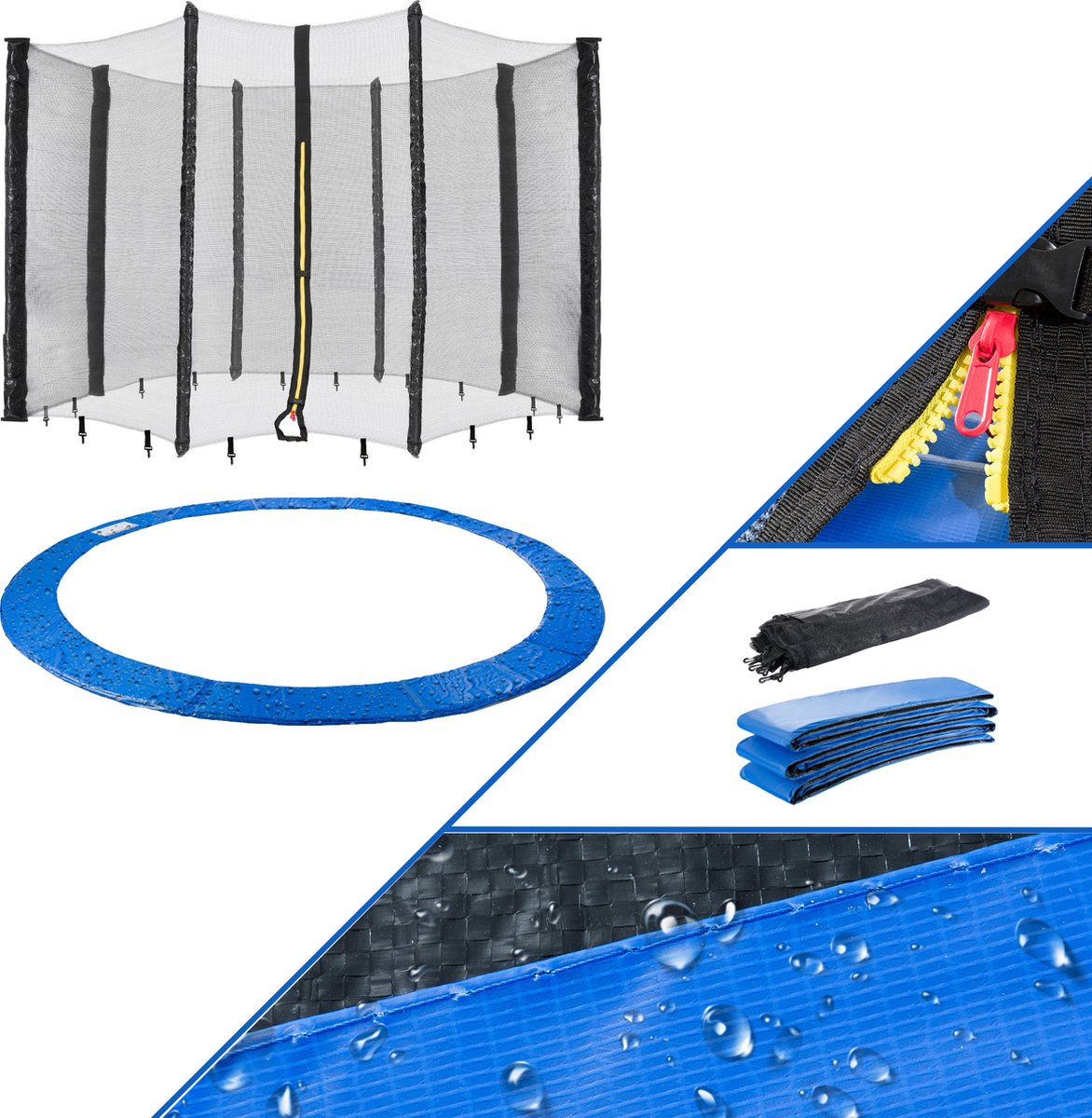 AREBOS Trampoline Veiligheidsnet + Randafdekking Randbescherming 244 cm 6 Stokken