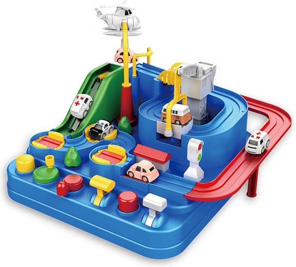   AutoStad Blauw - Auto Speelgoed met Accessoires - Helikopter - Politie -& 5 Jaar - Rescue City Speelgoed Auto - Mechanische  