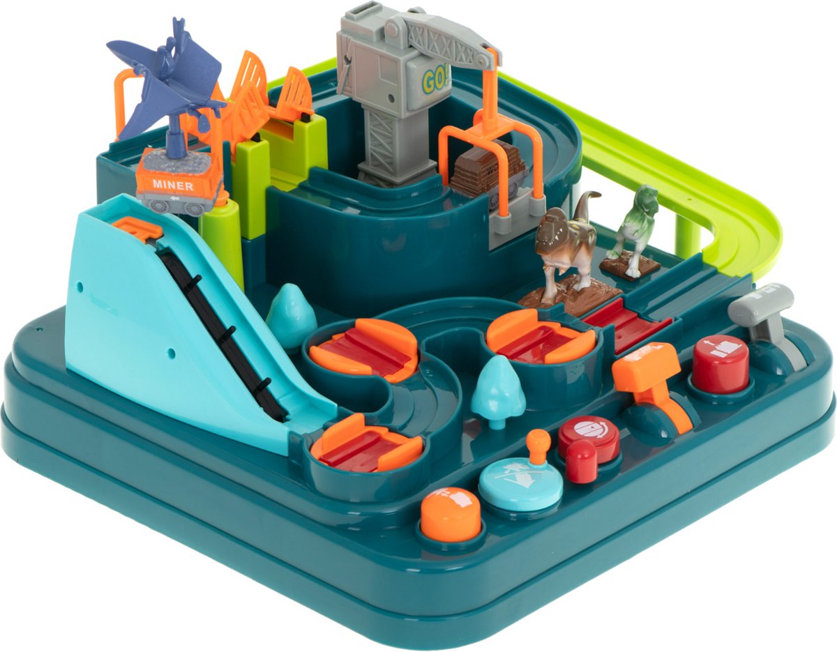   autostad dinosaurus XL - mijnwagons - 3 dinosaurussen - kraan - werkt zonder batterijen - Mechanische  