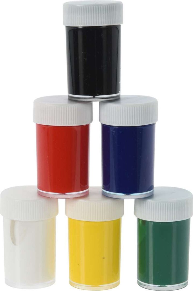 Plakkaatverf - 6 stuks - 20 ml - Geel / Blauw / Rood / Wit / Zwart / Groen