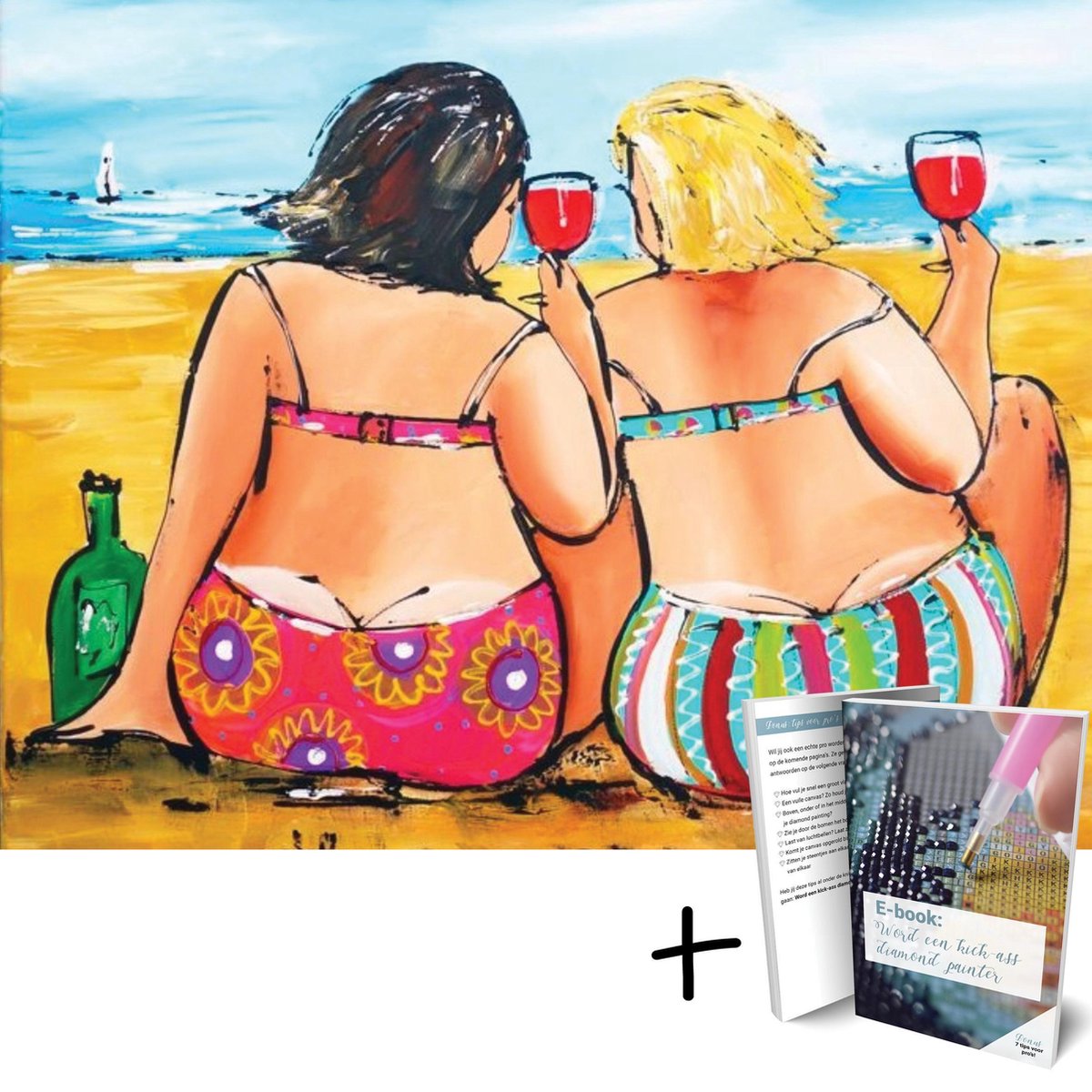 Diamond Painting Dikke Dames op het Strand - 40x30cm - Rond - Met E-book - Art Diamond® - Dikke Dames