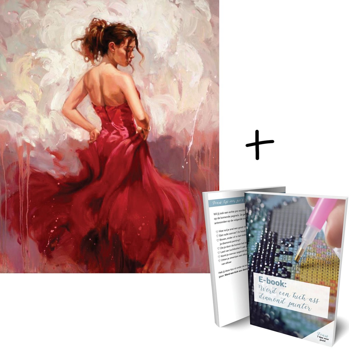 Diamond Painting Vrouw in jurk - 30x20cm - Rond - Met E-book - Art Diamond® - Diamond Painting - Rood