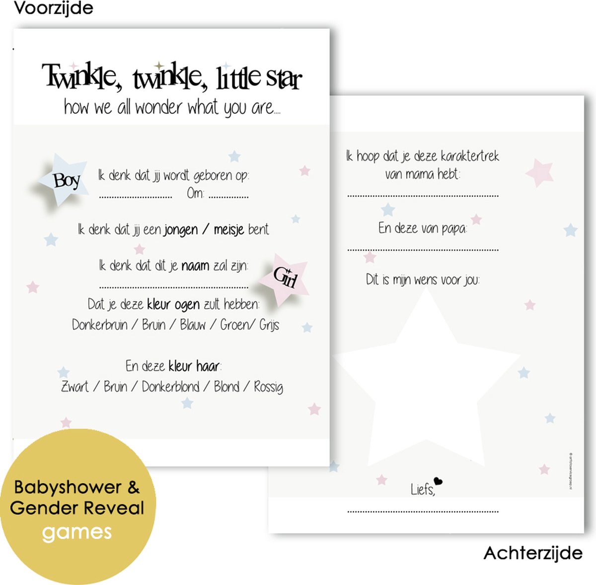 BSG208 Babyshower invulkaarten (20 stuks) - Oh Baby - Babykaarten - Babyvoorspellingen - Babyshower - Babyshowerspelletjes - Gender Reveal