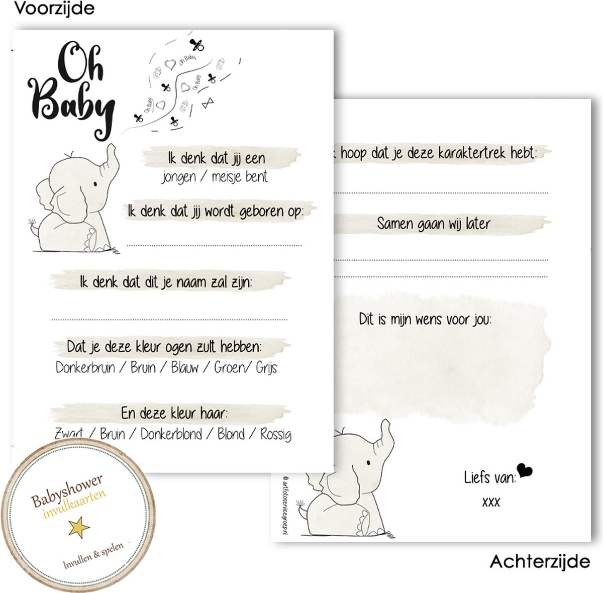 BSG501 N - Babyshower invulkaarten (20 stuks) - Oh Baby - Babykaarten - Babyvoorspellingen - Babyshower - Babyshowerspelletjes - Gender Reveal