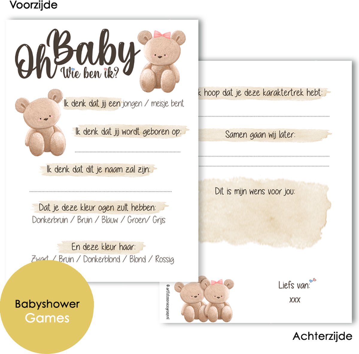 BSG502 - Babyshower invulkaarten (20 stuks) - Oh Baby - Babykaarten - Babyvoorspellingen - Babyshower - Babyshowerspelletjes - Gender Reveal