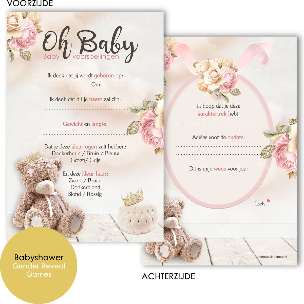 BSG504 - Babyshower invulkaarten (20 stuks) - Oh Baby - Baby invulkaarten - Babyshower spelletjes - Babykaarten - Babyvoorspellingen - Babyshower - Babyshowerspelletjes - Gender Reveal