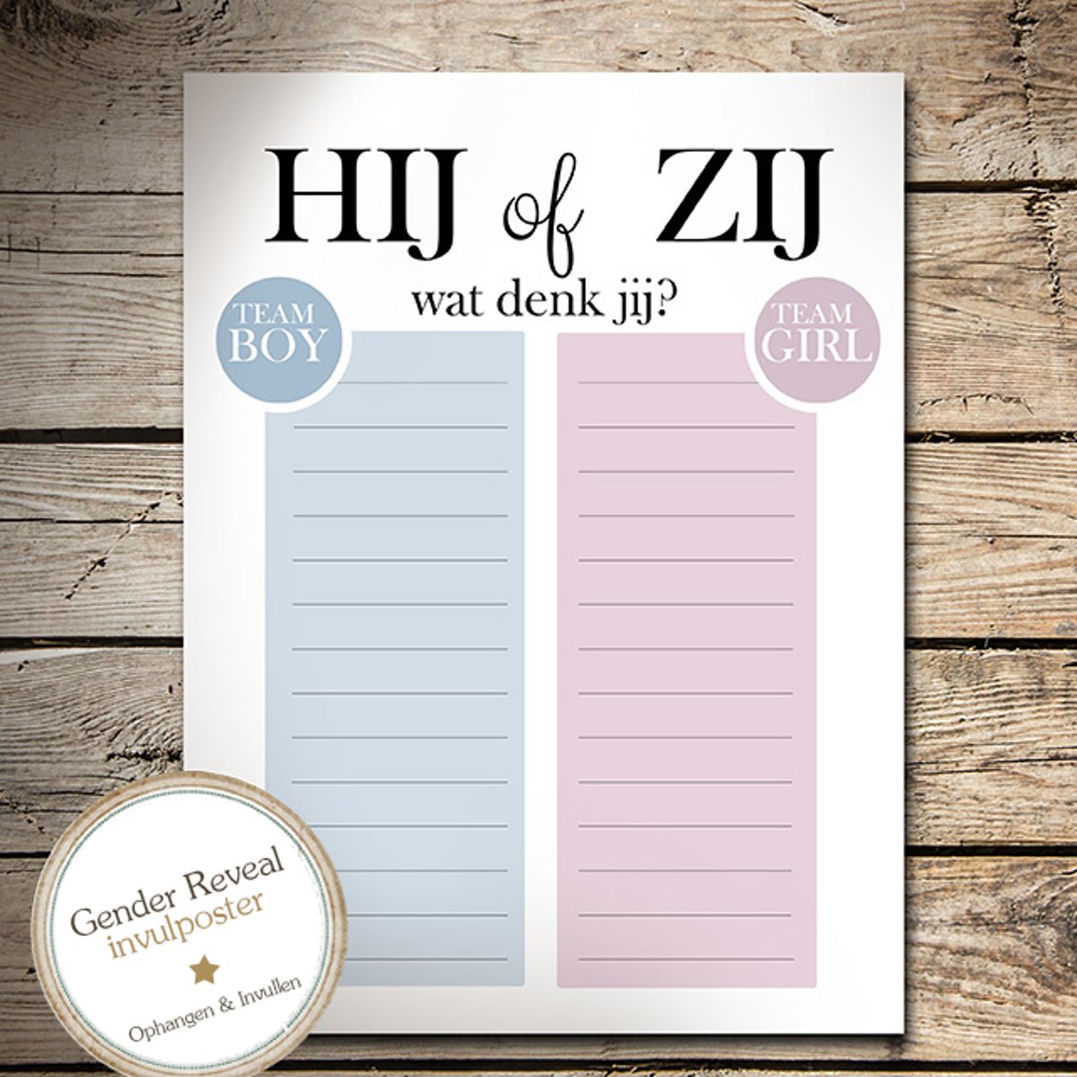 Baby Gender Reveal Party - Geslachtsbepaling - Babyshower - Hij of Zij? (invul)poster HS3198