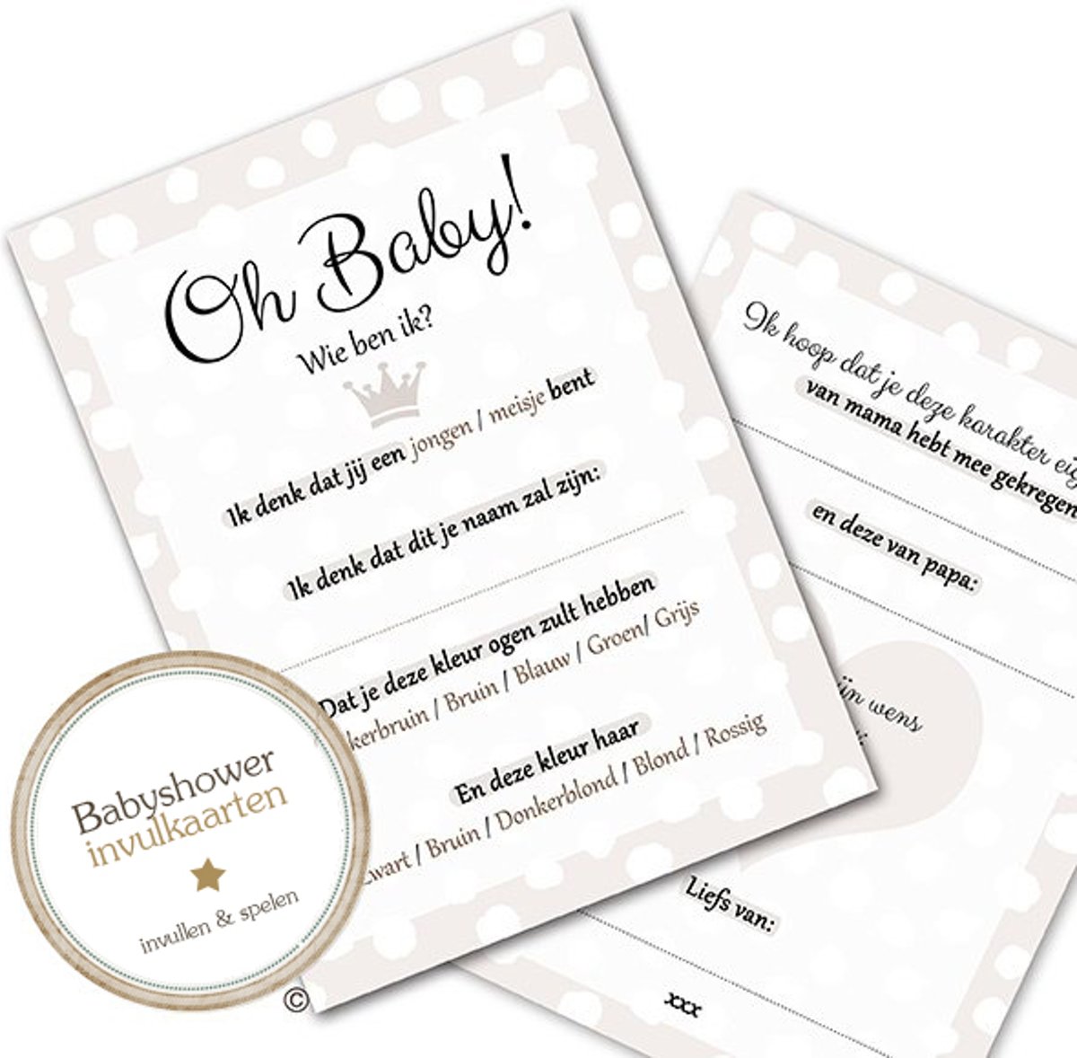 Babyshower invulkaarten - Babykaarten - Babyvoorspellingen - Babyshower - Babyshowerspelletjes - Babyborrel - BSG375