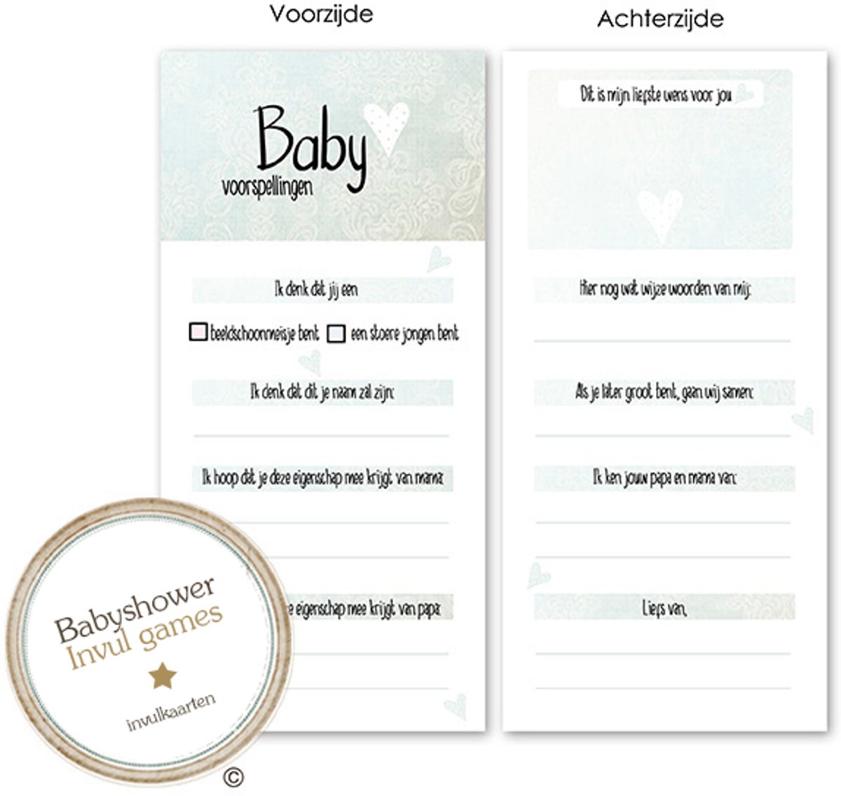 Babyshower invulkaarten - Gender Reveal - Babykaarten - Babyvoorspellingen - Babyshower - Babyshowerspelletjes - Babyborrel - BSG731