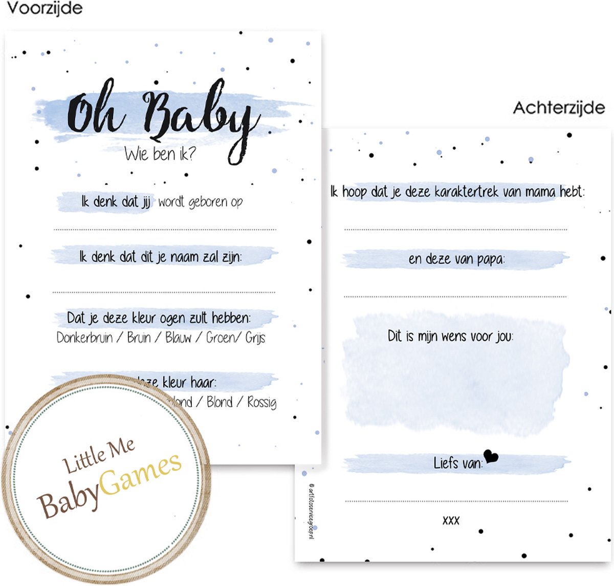 Oh Baby! Babyshower invulkaarten BSG409 BLUE /blauw (20 stuks) - Babykaarten - Babyvoorspellingen - Babyshower - Babyshowerspelletjes - Gender Reveal