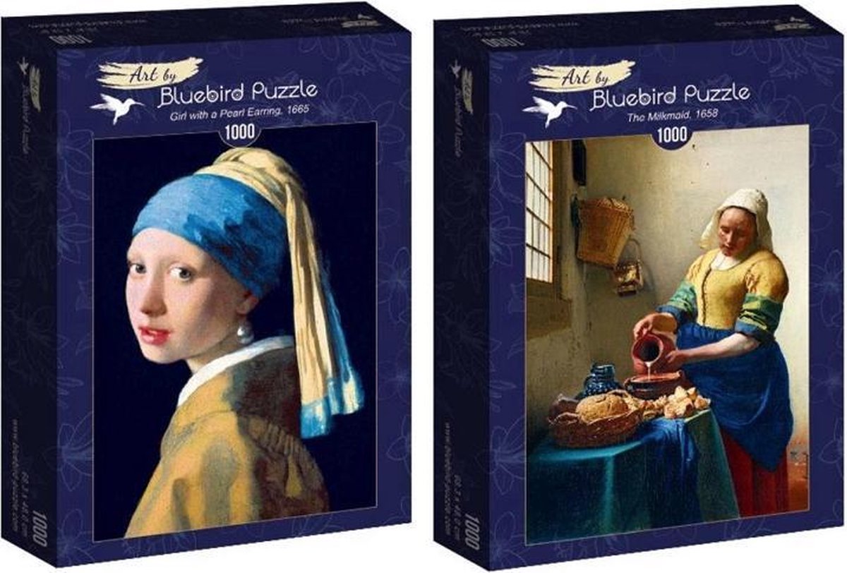 Set Vermeer Het melkmeisje en Het meisje met de parelen oorbel (2x kunst puzzel, 1000 stukjes)