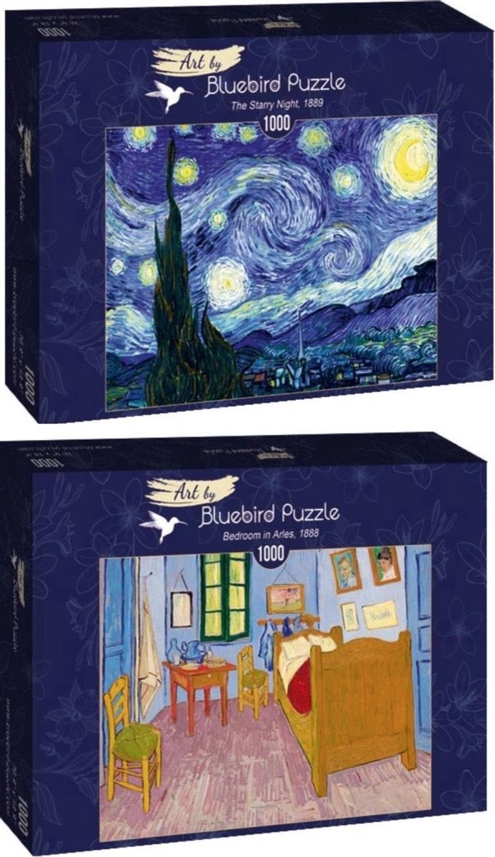 Set van Gogh - Slaapkamer in Arles en Sterrennacht (2 kunstpuzzels van 1000 stukjes)