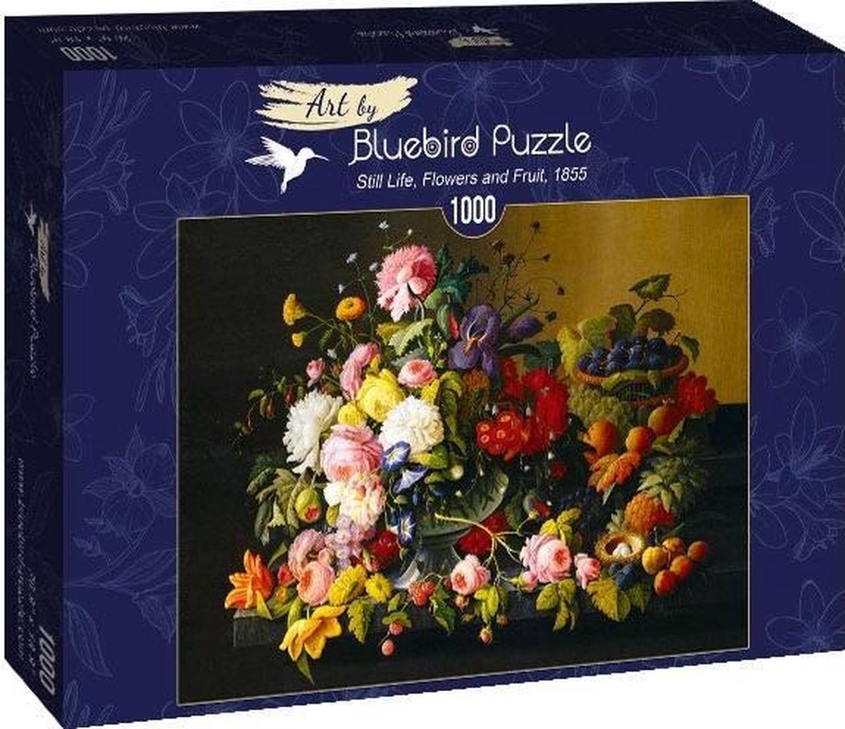 Severin Roesen - Stil leven, bloemen en fruit , 1855 (1000 stukjes, kunst puzzel)