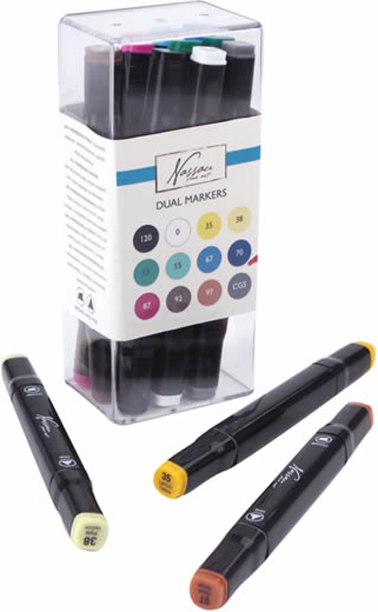 Art Sensations Nassau Fine Art Dual Marker dubbelzijdige stift, assorti kleuren, set à 12 stuks