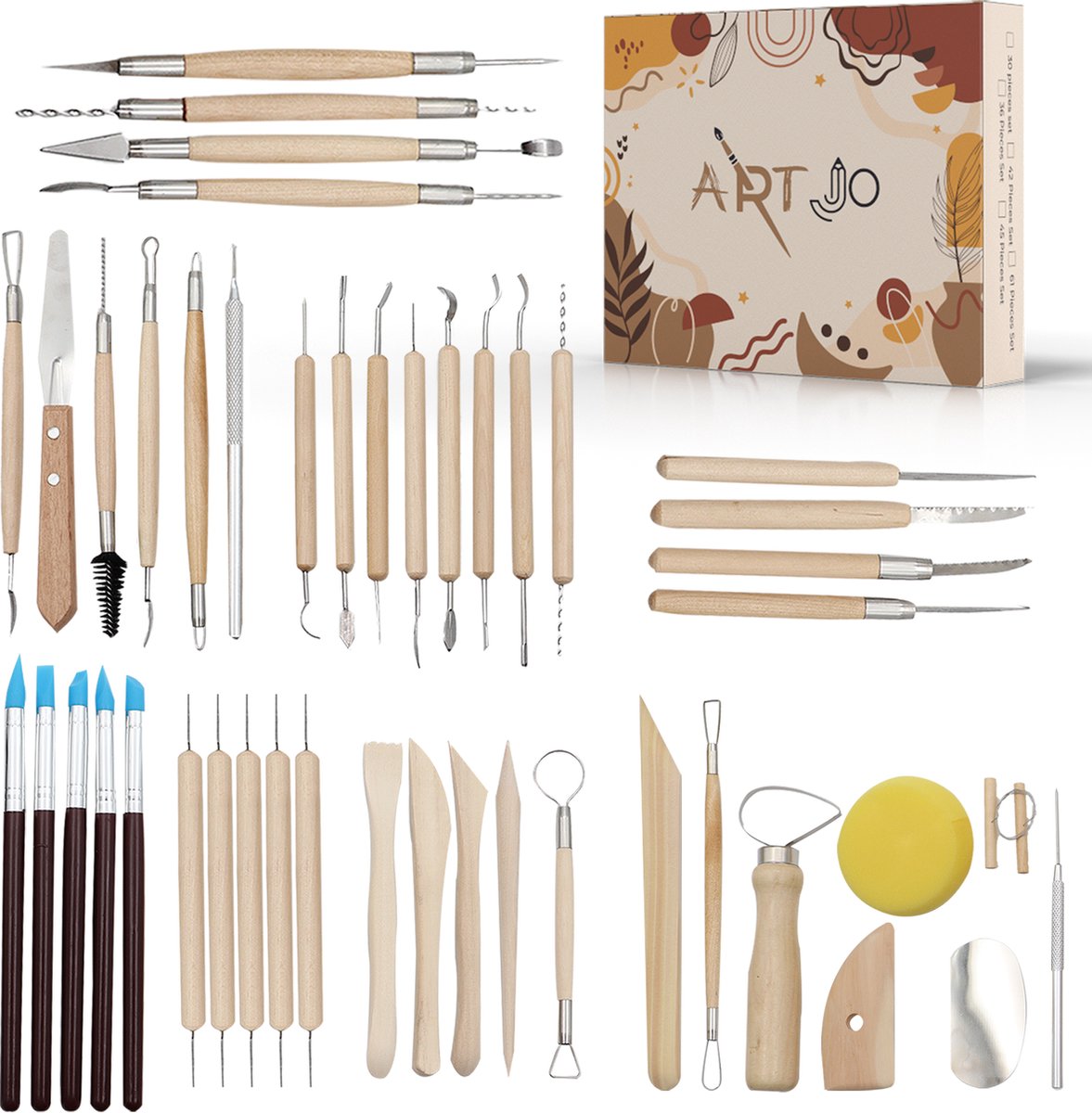   45-delige Klei Gereedschap Pottenbakken Boetseren Boetseer Set - Beeldhouwen - Boetseergereedschap - Spatels/Mes/Mesjes/Mirettes - Keramiek/Polymeer/Boetseerklei - Modelleer – Kleigereedschap