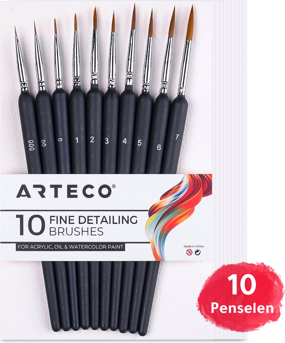 ARTECO® 10 Fijne Penselen - Penselenset - Penselen - Kwasten – Kalligrafie, Schilderen op Nummer, Miniatuur