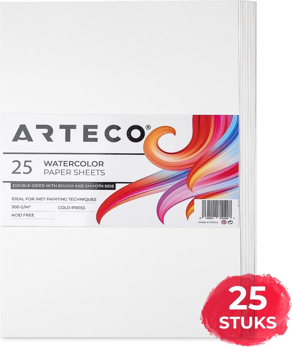 ARTECO® 25 vellen Aquarelpapier – Aquarelblok – Tekenblok – 300 gr/m2 – A4 Formaat