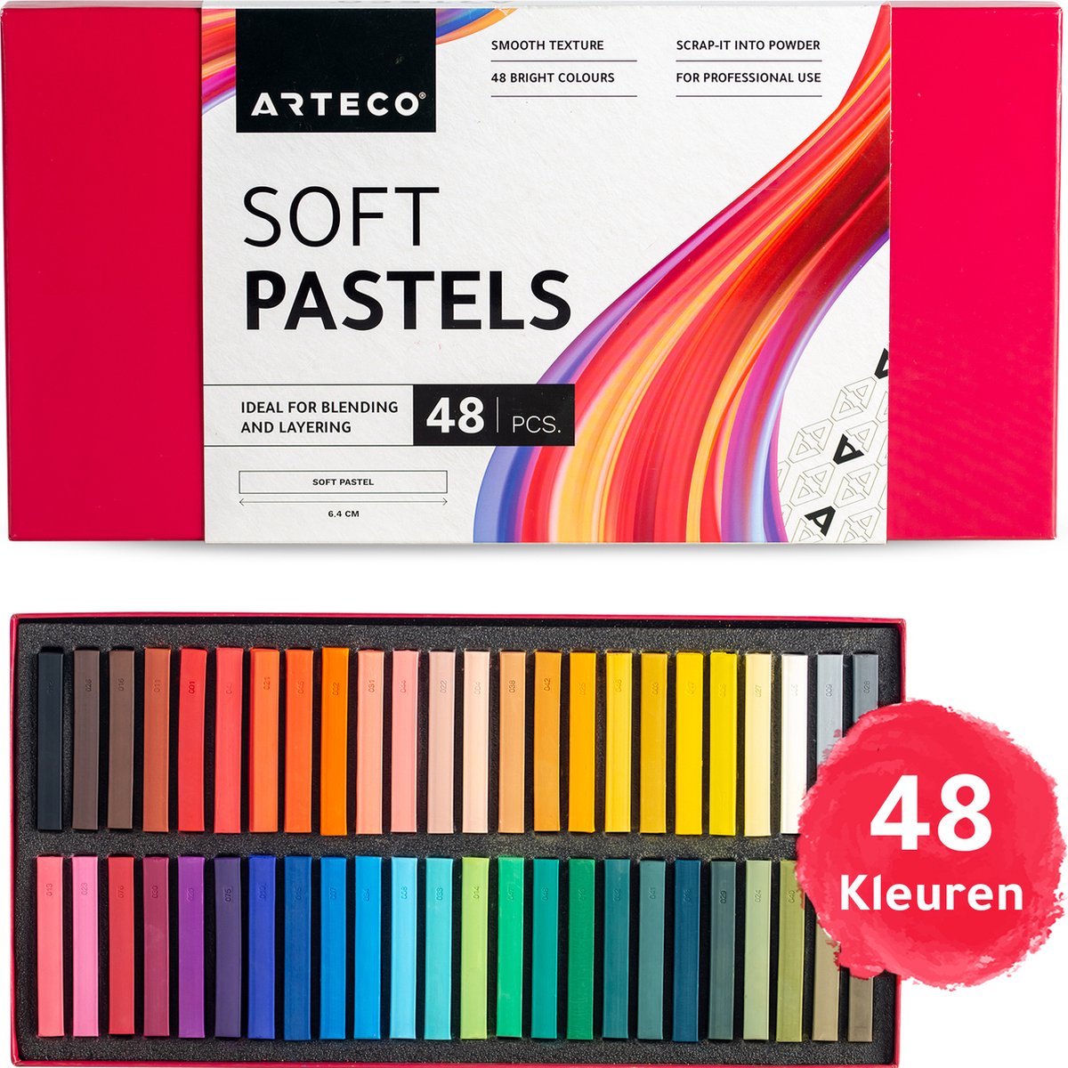 ARTECO® 48 Soft Pastels – Zacht Pastelkrijt voor Volwassenen – Krijtstiften