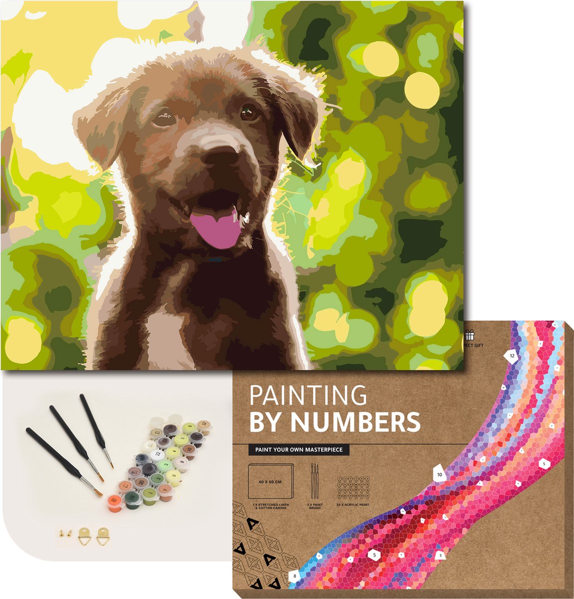 ARTECO® Schilderen Op Nummer – Painting By Numbers – Volwassenen + Kinderen – Met Frame – Schattige Puppy