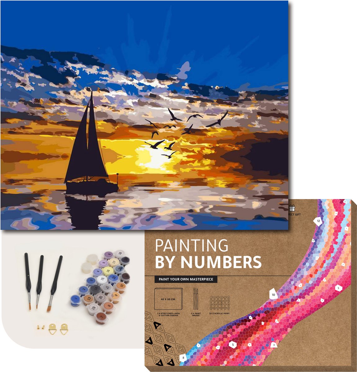 ARTECO® Schilderen Op Nummer – Painting By Numbers – Volwassenen + Kinderen – Met Frame – Zeilboot op zee