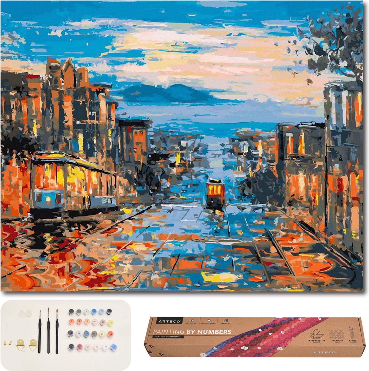 ARTECO® Schilderen Op Nummer – Painting By Numbers – Volwassenen + Kinderen – Op Roll – Savanne bij avondgloed San Francisco