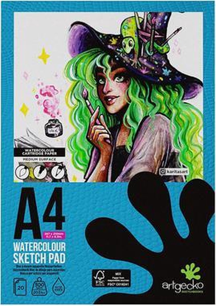 Artgecko Pro - Schetsblok A4 Watercolour - 300gr 20 vel Wit