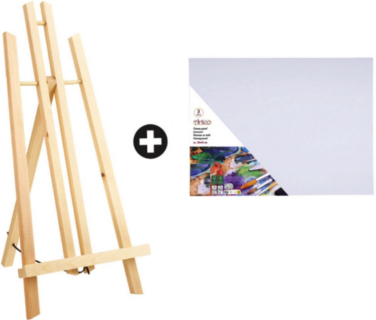   Houten Tafelezel 50 cm – Inclusief 3 Canvas Panelen 30 x 40 cm – Schilderezel voor Beginners en Ervaren Kunstenaars – Compact en Stabiel