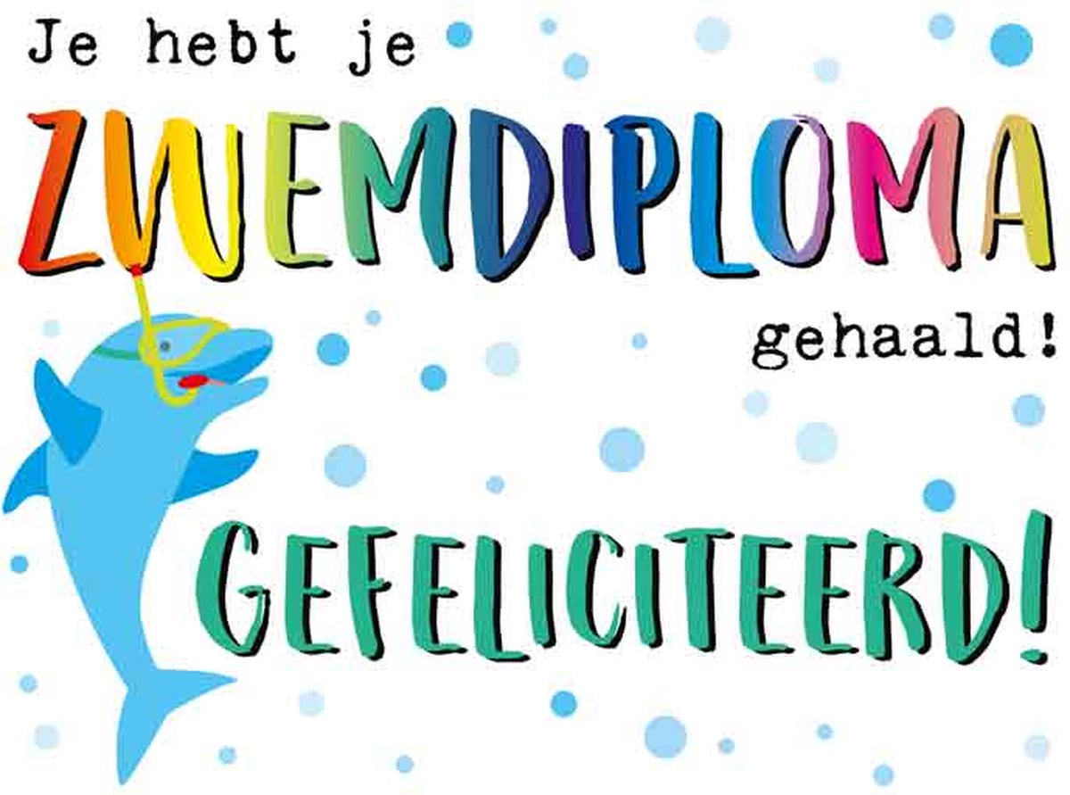 Wenskaart Zwemdiploma gehaald Gefeliciteerd