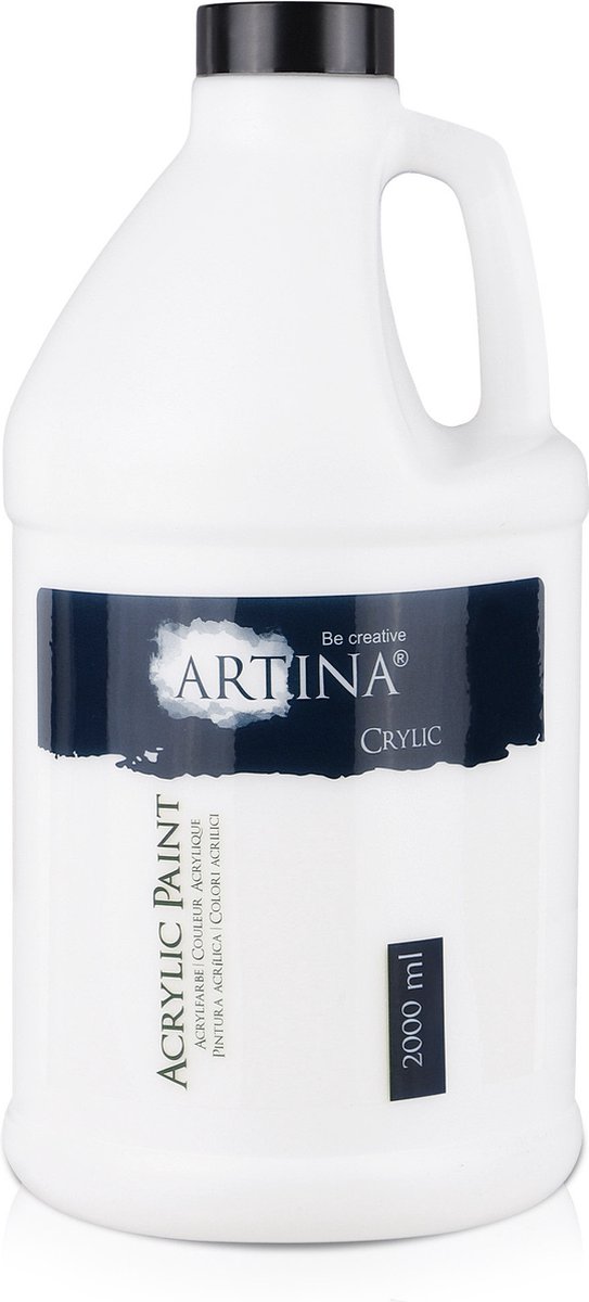 Artina 2l Acrylverf Crylic Wit - Titaniumwit Verf - Watergebaseerd Acryl Verf 2000ml Fles - Titanium White Sterk Gepigmenteerd en Duurzaam