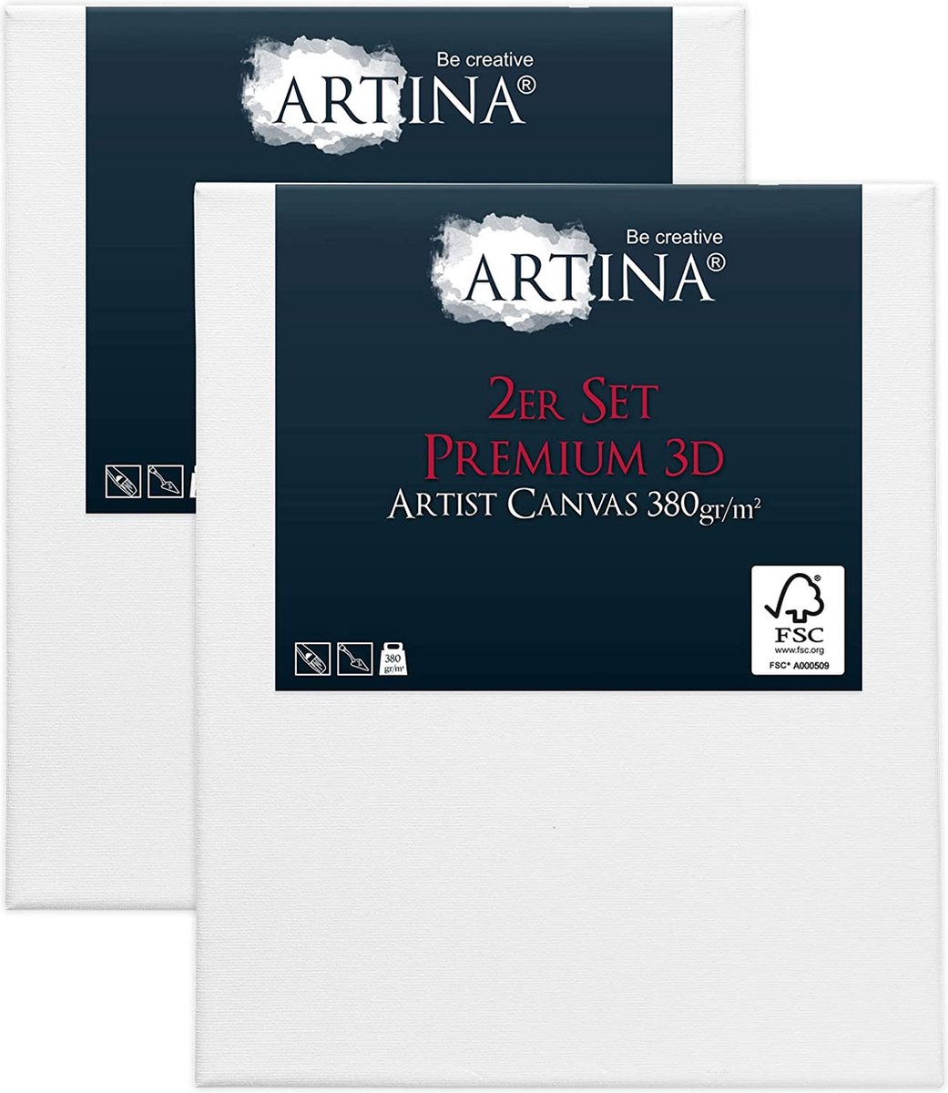 Artina Set van 2 Schildersdoeken 40x50 cm 3D Premium - Voorgerekte Doeken Wit met FSC® Houten Spieraam Stabiele Voorbehandelde Canvas Schildersdoek 380g/m²